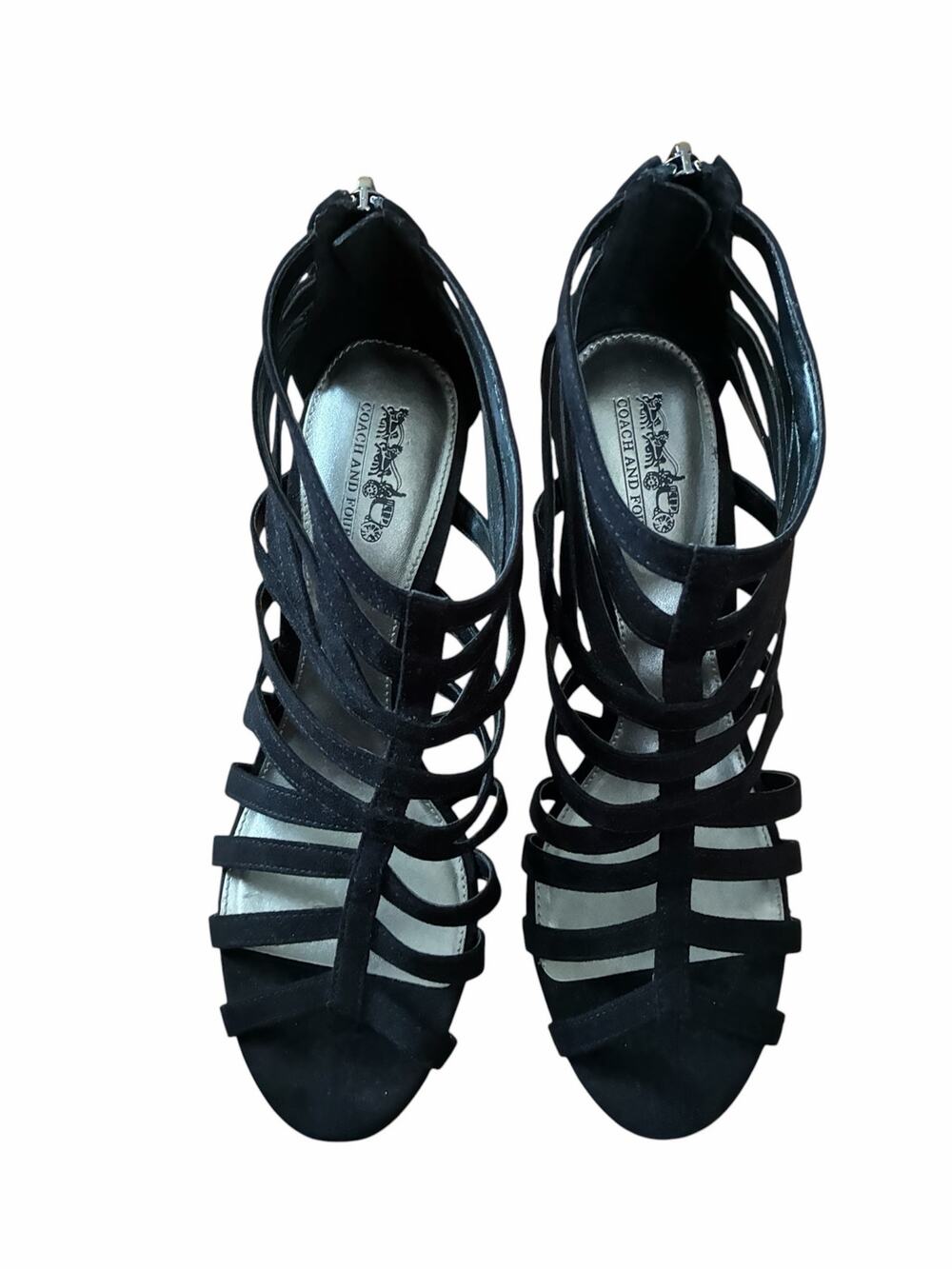 Coach and Four Womens Black Strappy Caged Gladiator Stiletto Heels Size 9.5 Chic